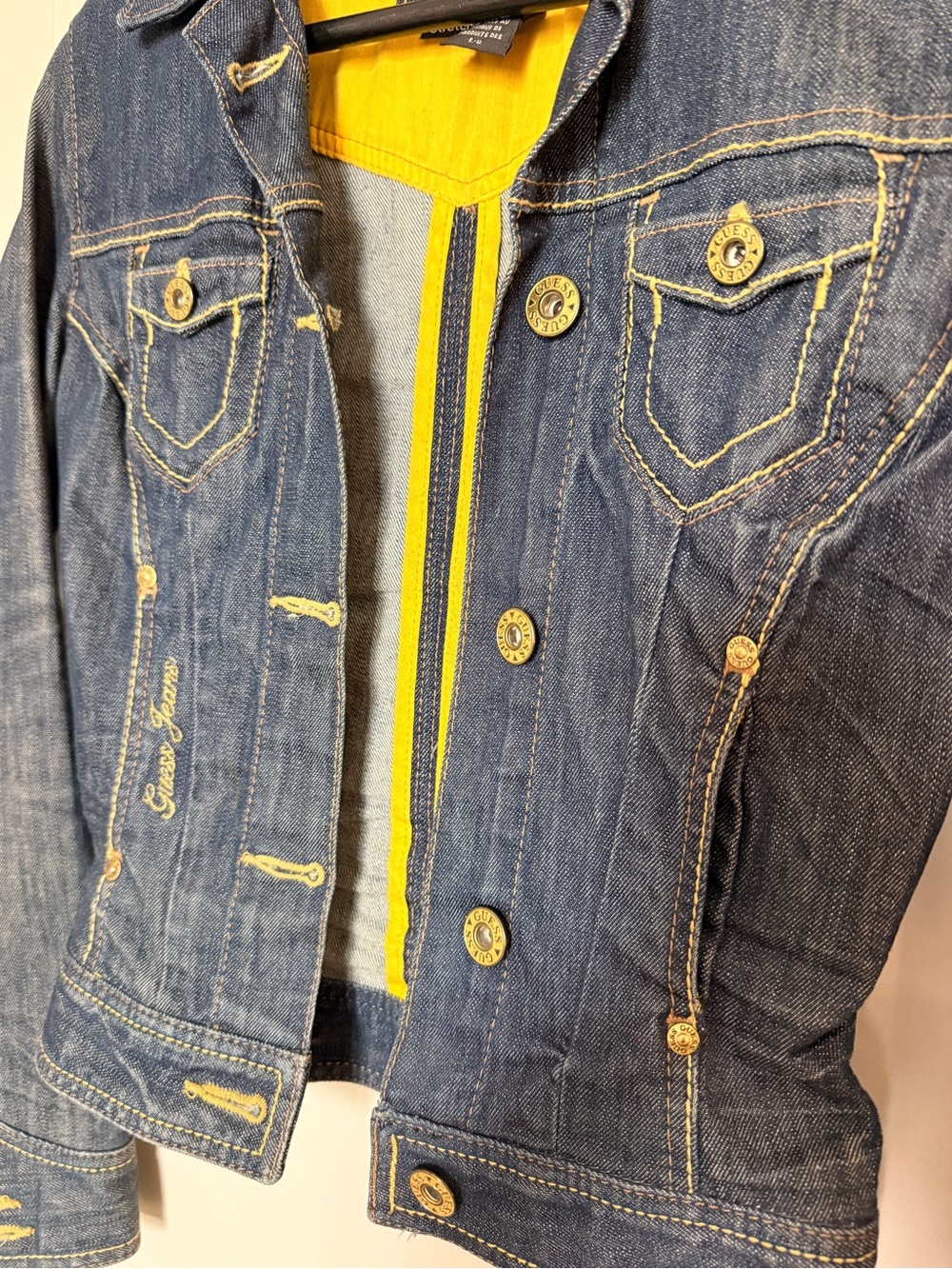 GUESS Blue Denim Jacket with Gold Detail. Size XS Petite - Picture 5 of 11